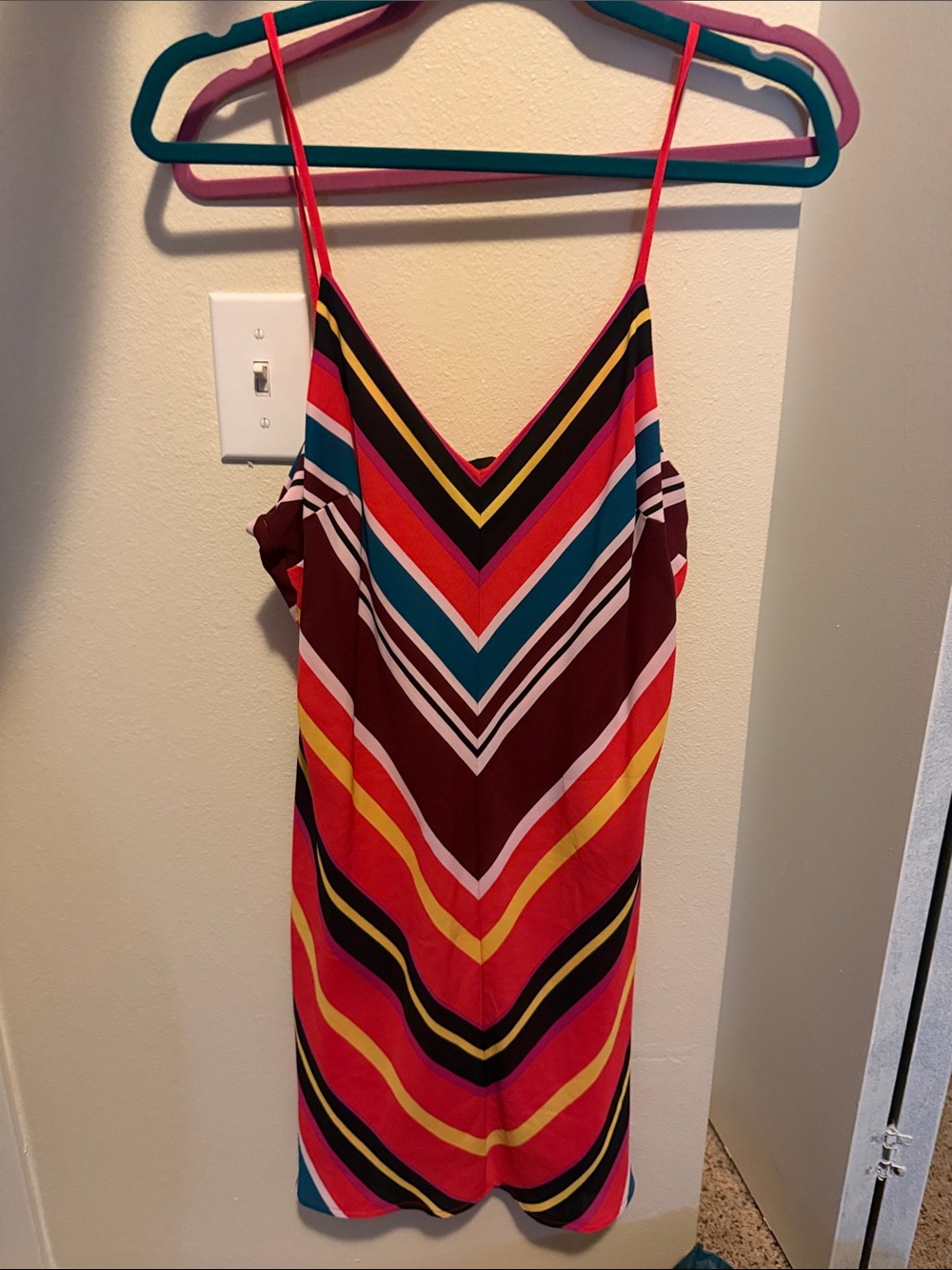 Express Multicolor Chevron Stripe Mini Dress - Red, Teal, Yellow, Black, White